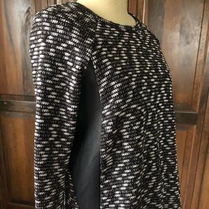 Textured faux leather side panel sweater